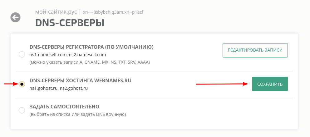 Настройка DNS на хостинг webnames