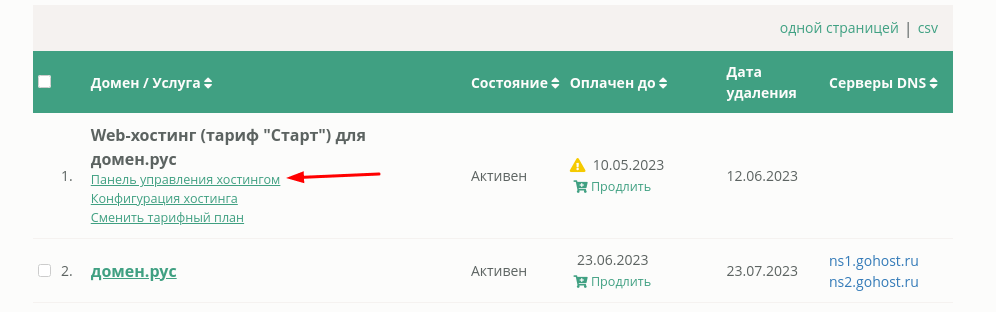 Войти в панель управления хостингом